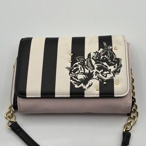 Betsey Johnson Striped Crossbody with Floral Accent